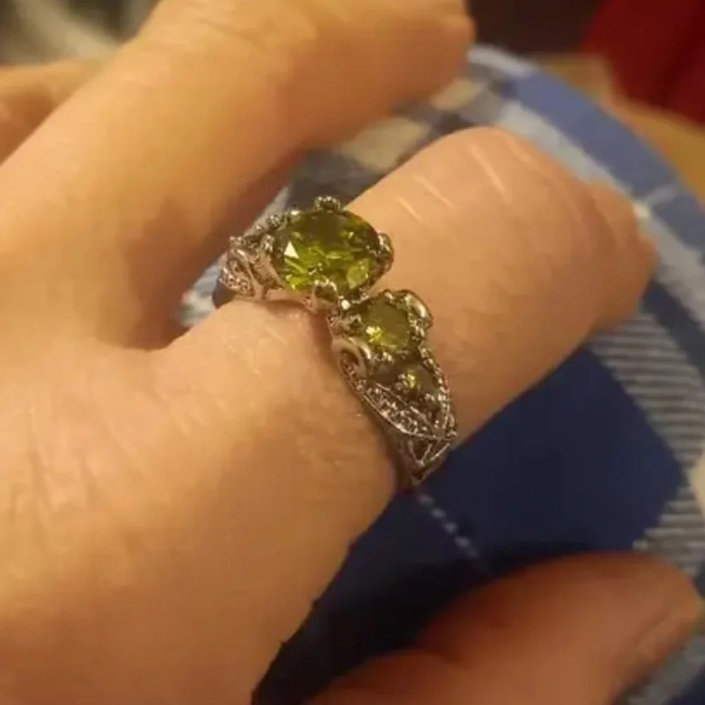 Amethyst Peridot Moissanite Gemstone Silver Ring Engagement Eternity Band